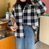 Women Plaid Warm Shirt Female Jacket Checked Coat Casual Turn-down Collar Long Sleeve Autumn Blouse Fashion Loose Outwear Tops
