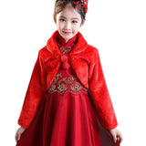 Kids Princess Thicken Plush Wraps Shawl Flower Girls Long Sleeve Bolero Shrug Cape Wedding Birthday Party Jacket with Pompom Tie