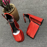 New Brand Women Sandals Summer Shoes Sexy Thick High Heels Platform Black Red Yellow Dress Party Wedding Shoes Woman Pumps
