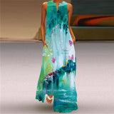 Elegant Casual Vintage Dresses Woman Summer Beach Sleeveless Girls Long Dress Women