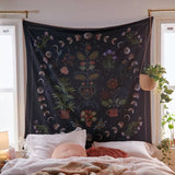 Hippie Moon Phase Tapestry Wall with Hanging Botanical Celestial Floral Wall