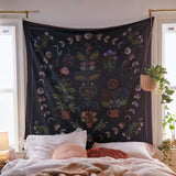 Hippie Moon Phase Tapestry Wall with Hanging Botanical Celestial Floral Wall