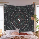 Hippie Moon Phase Tapestry Wall with Hanging Botanical Celestial Floral Wall