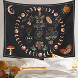 Hippie Moon Phase Tapestry Wall with Hanging Botanical Celestial Floral Wall