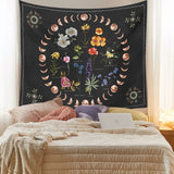 Moon Phase Tapestry Wall Hanging Botanical Celestial Floral Wall Tapestry Hippie Flower Wall Carpets Dorm Decor Starry SkyCarpet