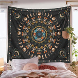 Hippie Moon Phase Tapestry Wall with Hanging Botanical Celestial Floral Wall