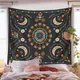 Hippie Moon Phase Tapestry Wall with Hanging Botanical Celestial Floral Wall