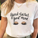 Women Eye Lashes Style Lovely Sweet Print Tees Tshirt Cartoon Female Clothes Tops Print Ladies Fashion Graphic T-Shirt