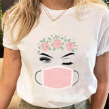 Women Eye Lashes Style Lovely Sweet Print Tees Tshirt Cartoon Female Clothes Tops Print Ladies Fashion Graphic T-Shirt