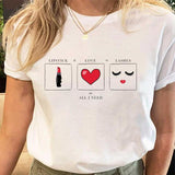 Women Eye Lashes Style Lovely Sweet Print Tees Tshirt Cartoon Female Clothes Tops Print Ladies Fashion Graphic T-Shirt