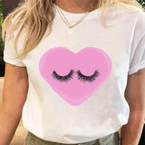 Women Eye Lashes Style Lovely Sweet Print Tees Tshirt Cartoon Female Clothes Tops Print Ladies Fashion Graphic T-Shirt