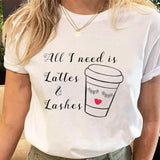 Women Eye Lashes Style Lovely Sweet Print Tees Tshirt Cartoon Female Clothes Tops Print Ladies Fashion Graphic T-Shirt