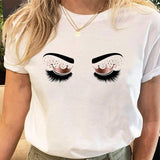 Women Eye Lashes Style Lovely Sweet Print Tees Tshirt Cartoon Female Clothes Tops Print Ladies Fashion Graphic T-Shirt