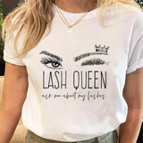 Women Eye Lashes Style Lovely Sweet Print Tees Tshirt Cartoon Female Clothes Tops Print Ladies Fashion Graphic T-Shirt