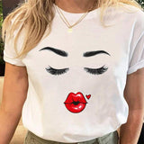 Women Eye Lashes Style Lovely Sweet Print Tees Tshirt Cartoon Female Clothes Tops Print Ladies Fashion Graphic T-Shirt