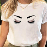 Women Eye Lashes Style Lovely Sweet Print Tees Tshirt Cartoon Female Clothes Tops Print Ladies Fashion Graphic T-Shirt