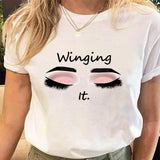 Women Eye Lashes Style Lovely Sweet Print Tees Tshirt Cartoon Female Clothes Tops Print Ladies Fashion Graphic T-Shirt