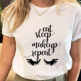 Women Eye Lashes Style Lovely Sweet Print Tees Tshirt Cartoon Female Clothes Tops Print Ladies Fashion Graphic T-Shirt