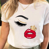 Women Eye Lashes Style Lovely Sweet Print Tees Tshirt Cartoon Female Clothes Tops Print Ladies Fashion Graphic T-Shirt