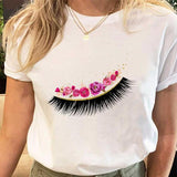Women Eye Lashes Style Lovely Sweet Print Tees Tshirt Cartoon Female Clothes Tops Print Ladies Fashion Graphic T-Shirt