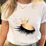 Women Eye Lashes Style Lovely Sweet Print Tees Tshirt Cartoon Female Clothes Tops Print Ladies Fashion Graphic T-Shirt