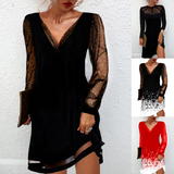 Dresses for Women V Neck Lace Sleeve Short Dress Spring Summer Sexy Ladies Black Party Bodycon Dresses fashion 5XL