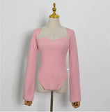 TWOTWINSTYLE White Side Split Knitted Women's Sweater Square Collar Long Sleeve Sweaters Female Autumn Fashion New Clothes 2022