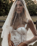 YouLaPan 2 Tiered Ivory White Pearl Wedding Veil
