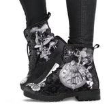 Martin Boots Womens Fashion Womens Tooling Boots Skull and Flower Print High-top Boots Ladies