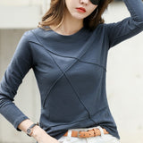 2022 Ribbed Sping Fashion Bamboo Cotton T-Shirt Autumn Women O-Neck Loose Simple Purple Tshirt