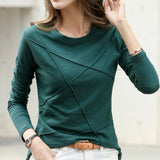 2022 Ribbed Sping Fashion Bamboo Cotton T-Shirt Autumn Women O-Neck Loose Simple Purple Tshirt