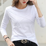 2022 Ribbed Sping Fashion Bamboo Cotton T-Shirt Autumn Women O-Neck Loose Simple Purple Tshirt