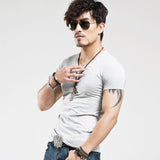 2022 Brand New Men T Shirt Tops V neck Short Sleeve Tees Men Fashion Fitness Hot T-shirt For Male