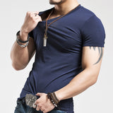 2022 Brand New Men T Shirt Tops V neck Short Sleeve Tees Men Fashion Fitness Hot T-shirt For Male