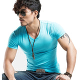 2022 Brand New Men T Shirt Tops V neck Short Sleeve Tees Men Fashion Fitness Hot T-shirt For Male
