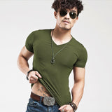 2022 Brand New Men T Shirt Tops V neck Short Sleeve Tees Men Fashion Fitness Hot T-shirt For Male