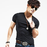 2022 Brand New Men T Shirt Tops V neck Short Sleeve Tees Men Fashion Fitness Hot T-shirt For Male