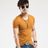 2022 Brand New Men T Shirt Tops V neck Short Sleeve Tees Men Fashion Fitness Hot T-shirt For Male