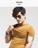 2022 Brand New Men T Shirt Tops V neck Short Sleeve Tees Men Fashion Fitness Hot T-shirt For Male