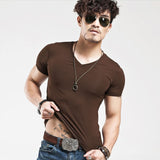 2022 Brand New Men T Shirt Tops V neck Short Sleeve Tees Men Fashion Fitness Hot T-shirt For Male
