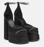 New Brand Women Sandals Summer Shoes Sexy Thick High Heels Platform Black Red Yellow Dress Party Wedding Shoes Woman Pumps
