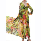 Women Fashion V-Neck Sexy Dress Summer Backless Print Bohemian Beach Dress Casual Long Sleeve Female Party Maxi Dress Ropa Mujer