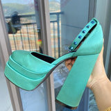 New Brand Women Sandals Summer Shoes Sexy Thick High Heels Platform Black Red Yellow Dress Party Wedding Shoes Woman Pumps