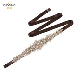 TOPQUEEN S319-G Luxury Bridal Belt Gold Rhinestone Applique Wedding Accessories Women Diamond Sash Moroccan Caftan Decoration