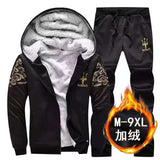 35-140kg suit mens Plush thickened autumn and winter long sleeve coat sports leisure suit mens oversized mens suit