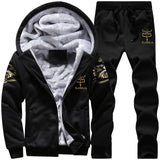 35-140kg suit mens Plush thickened autumn and winter long sleeve coat sports leisure suit mens oversized mens suit