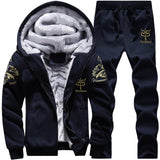 35-140kg suit mens Plush thickened autumn and winter long sleeve coat sports leisure suit mens oversized mens suit