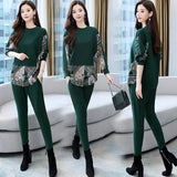 Fashion Suit Female Patchwork Pantsuits Casual Loose Oversize Print Two Pieces Women Clothing Sets O-Neck Long Sleeve Tracksuit