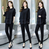 Fashion Suit Female Patchwork Pantsuits Casual Loose Oversize Print Two Pieces Women Clothing Sets O-Neck Long Sleeve Tracksuit