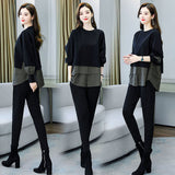 Fashion Suit Female Patchwork Pantsuits Casual Loose Oversize Print Two Pieces Women Clothing Sets O-Neck Long Sleeve Tracksuit